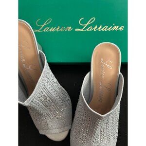 Shoes Fashion Heels Lauren Lorraine Womens Silver Rhinestone Open Toe Size 6.5